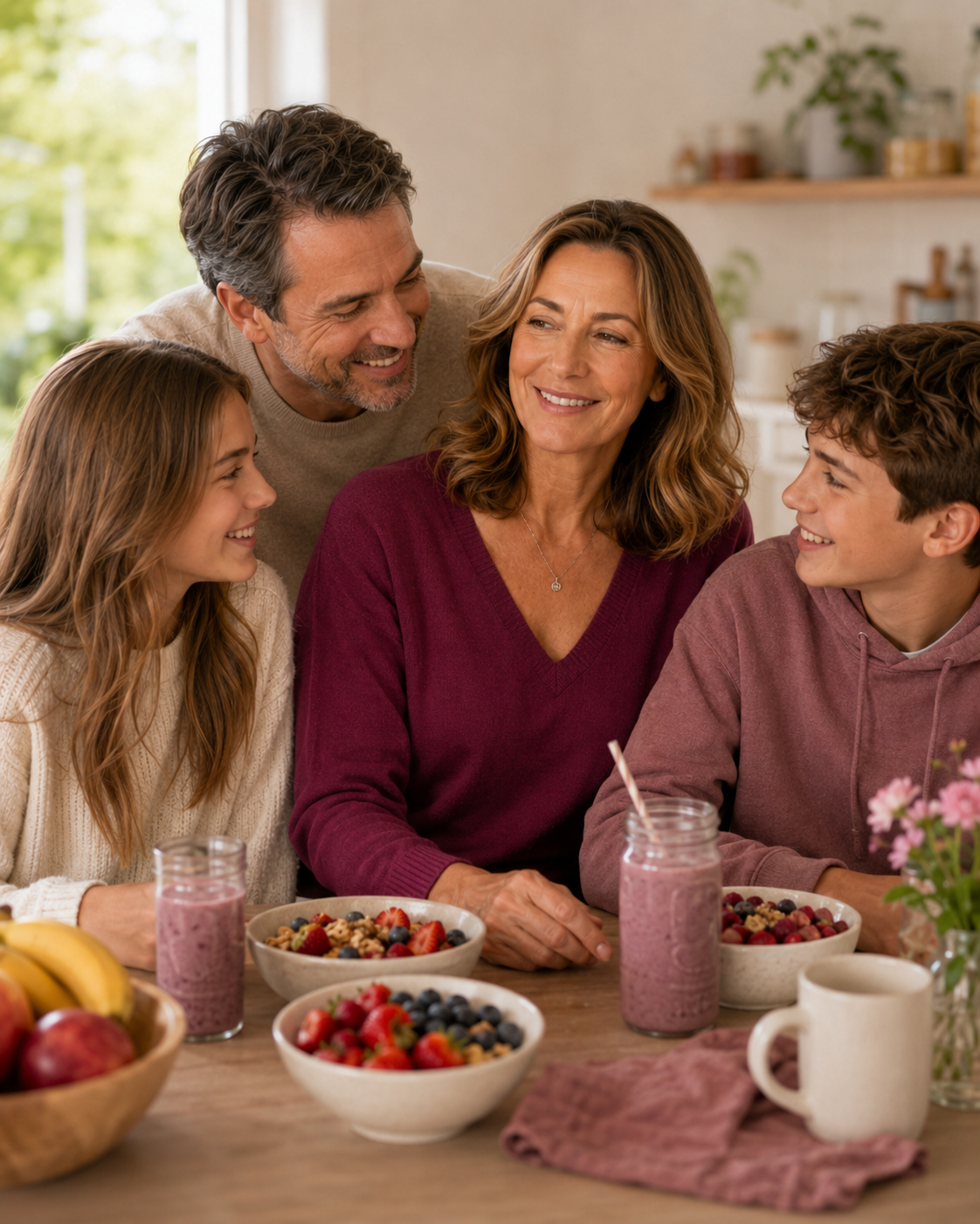 Sarah at breakfast with her family